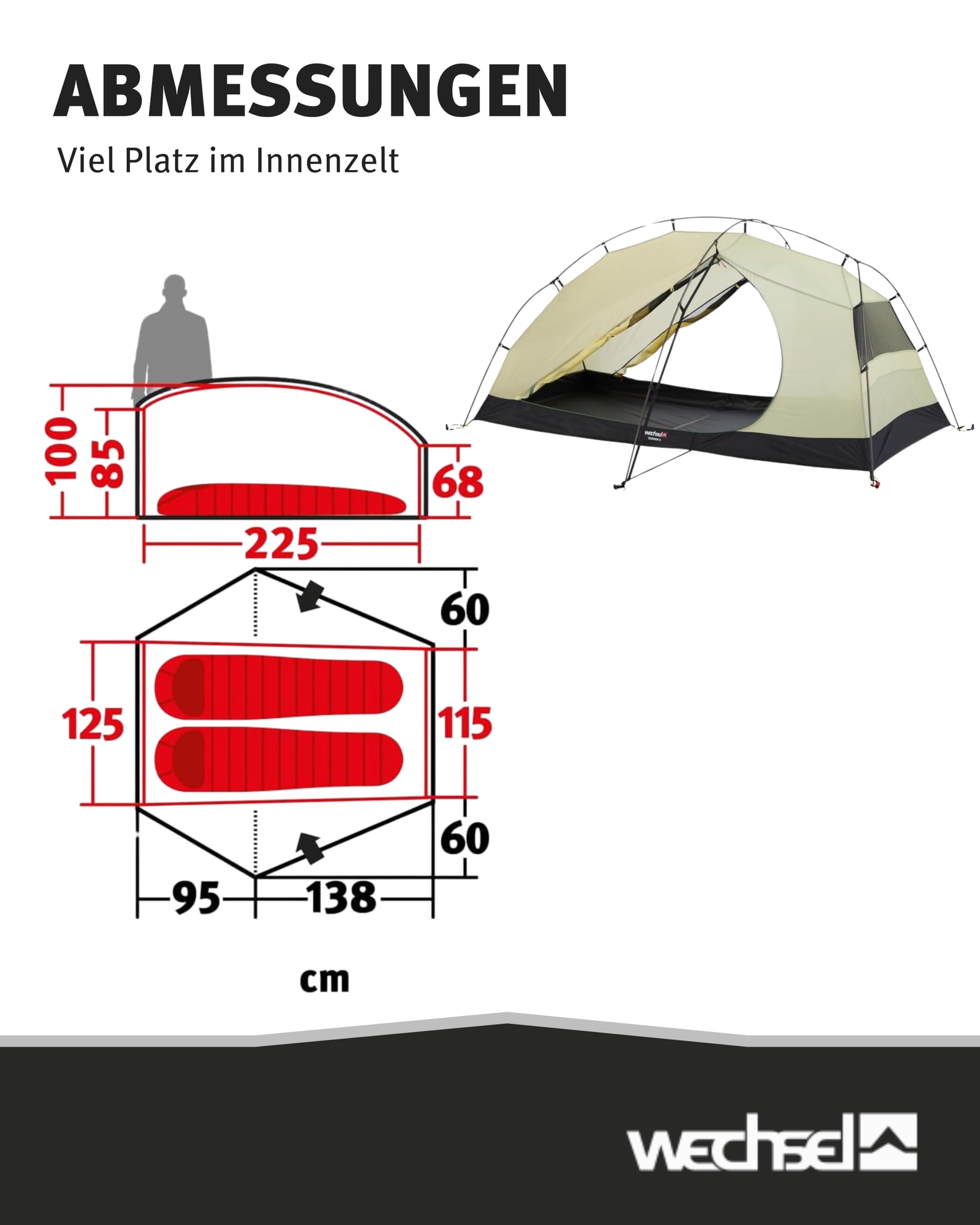 Wechsel Trekkingzelt Exogen 1/2 I Leichtgewichtszelt für 1 Person / 2 Personen I Ultraleicht-Zelt I kompakt, schnell aufbaubar & transportabel I Outdoor-Zelt für Camping, Wandern & Bike Packing