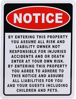 Not Responsible for Accidents or Injuries Sign, 23x30cm/9x12in Aluminum Warning Sign with Mounting Holes Weatherproof Property Notice for Safety Liability Disclaimer