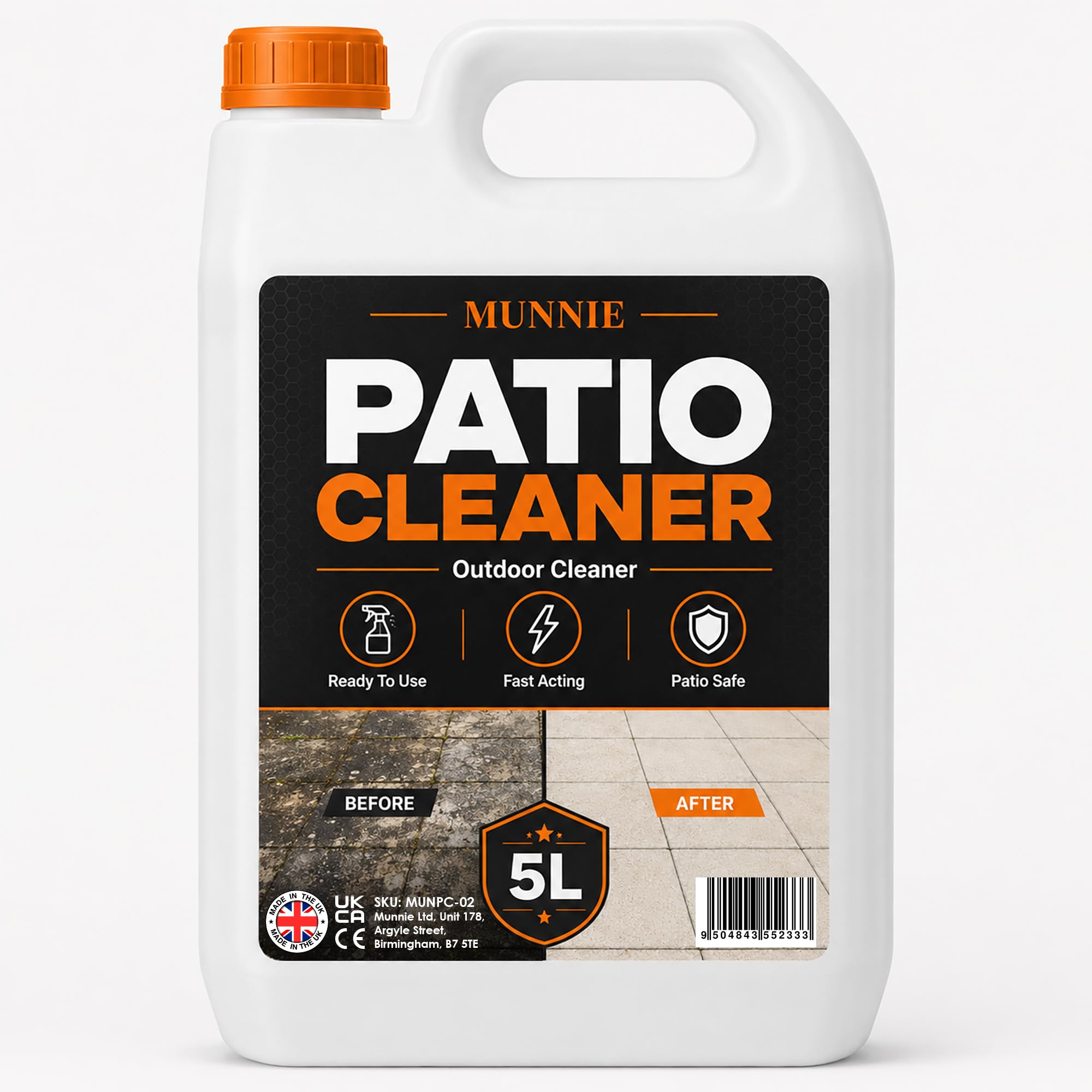 Munnie Patio Cleaner 5L Outdoor Driveway Cleaner & Moss Remover for Concrete, Decking, Paths & Block Paving Slabs – Algae Remover, Patio Black Spot Cleaner, Path & Tarmac Surface Wash