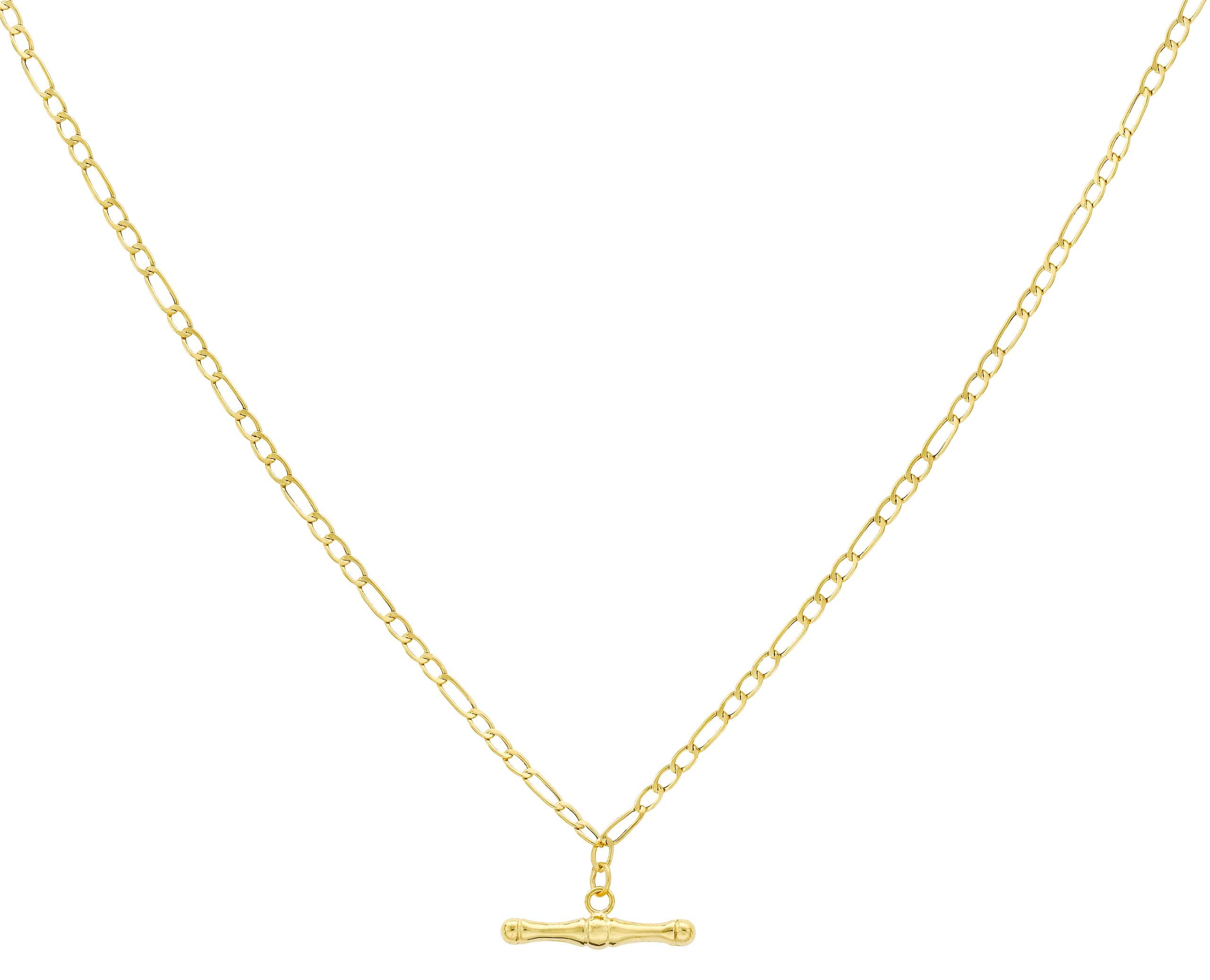 CARISSIMAGold Women's 9 ct Yellow Gold Hollow 2.3 mm Figaro Chain T-Bar Necklace of Length 46 cm/18 Inch, Plain