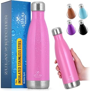 Zulay 9oz,17oz, 25oz, or 34oz Stainless Steel Water Bottle - Double Wall Insulated Metal Water Bottle For Hot & Cold Drinks - BPA Free Steel Water Bottle With Leak-proof Lid (Pink)
