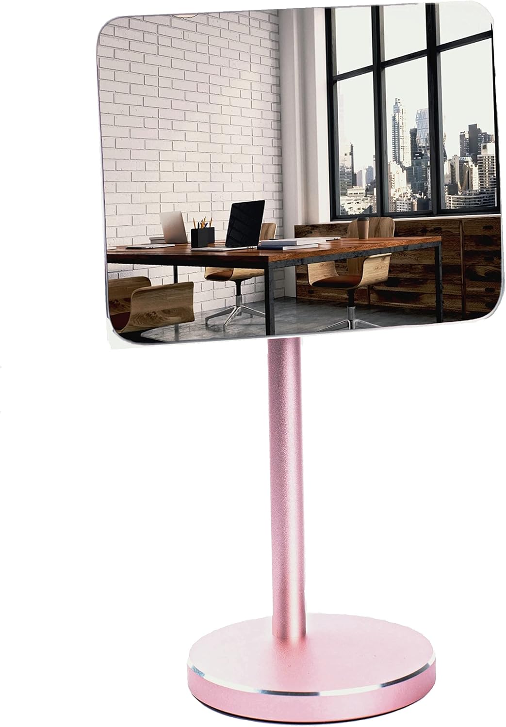Desk and Cubicle Mirror to see behind you, ROSE-GOLD Stand with detachable Wide Angle real glass Mirror, SMALL & DISCRETE, beautiful design, perfect curvature for an exceptionally clear view