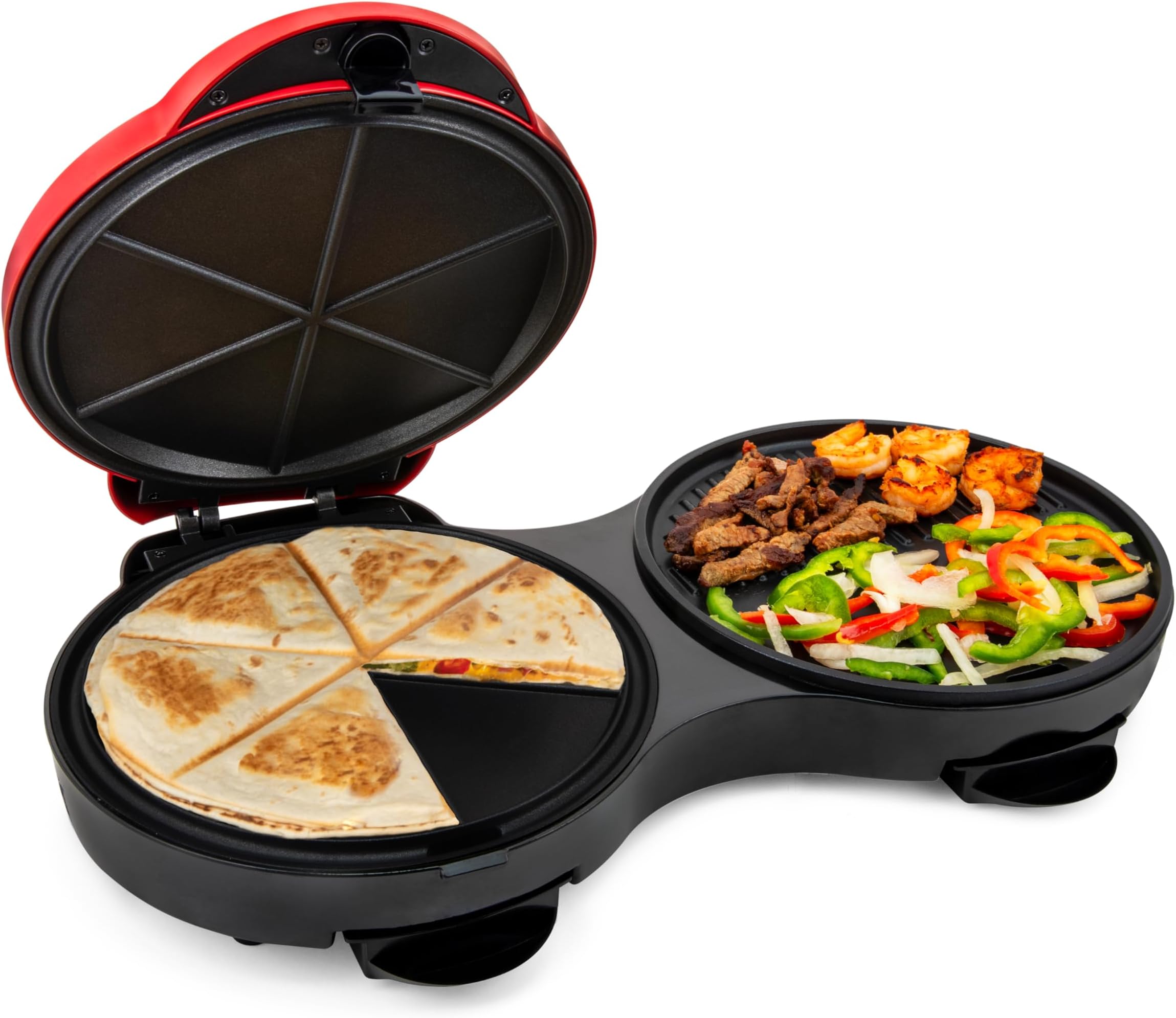 Nostalgia Taco Tuesday Quesadilla and Fajita Maker and Griddle Station, 2-in-1 Non-Stick Grill and Quesadilla Press with 8-Inch Cooking Surfaces