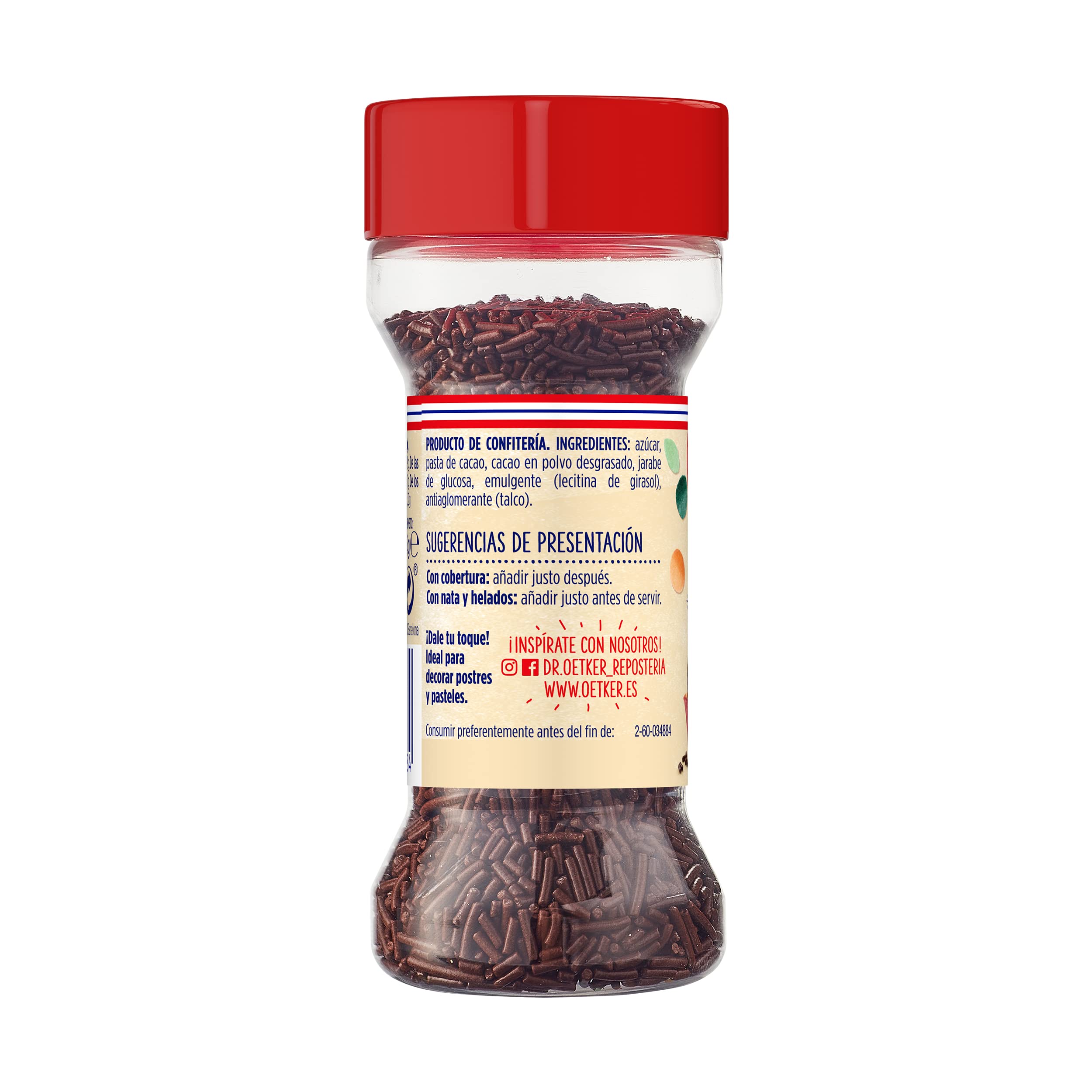 DR. OETKER - Fideos de Chocolate 45 g, Ideal para Decoración de Repostería y Pastelería, Sabor Chocolate Negro, Textura Crujiente, Formato Dispensador