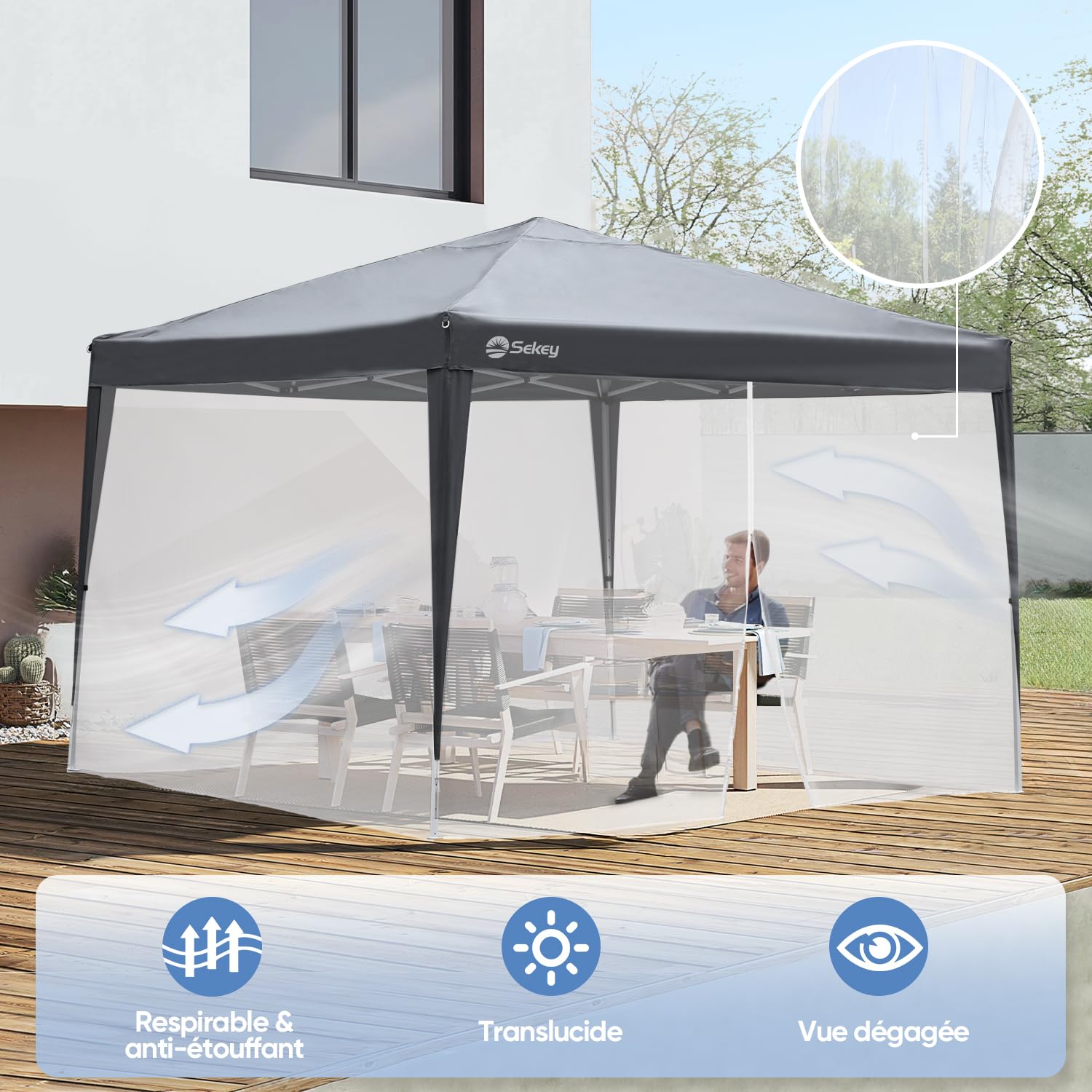 Sekey Moustiquaire pour Gazebo, Protection Moustiques Insectes pour 3x3 Pavillon, avec Fermeture à Glissière Attaches Klettband, Blanc