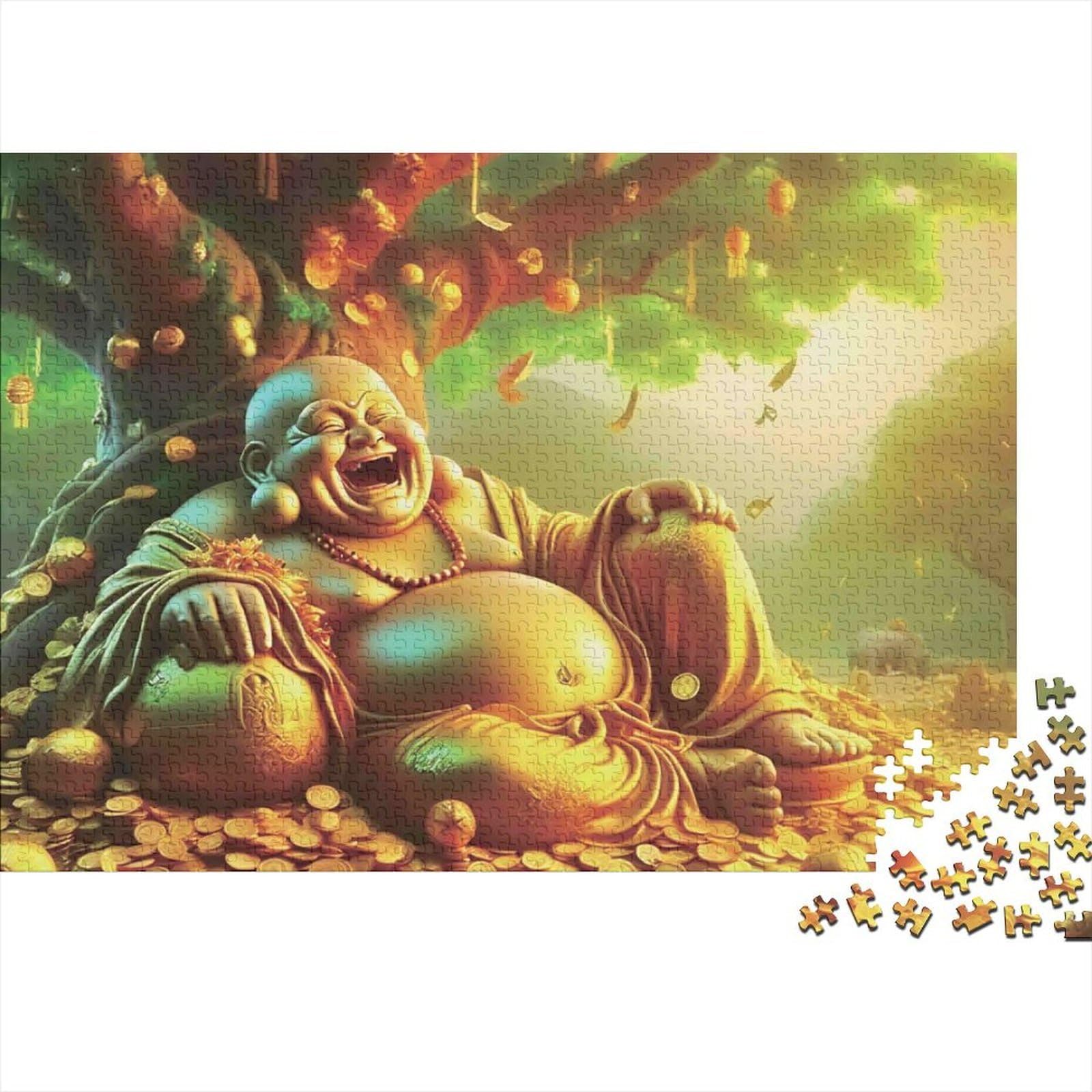 Laughing Buddha Gold Coins 1000 Pieces Puzzle ForAdults Kids Colorful Maitreya Buddha Decoration Puzzle Educational Game for Men And Women Challenging Jigsaw Jigsaw Puzzles 52x38cm/1000pcs