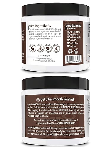 Vista 2 de PureSCRUBS - Juego de exfoliante corporal azúcar moreno de alta calidad, exfoliante para car y cuerpo grande de 16 onzas, impregnada con aceites