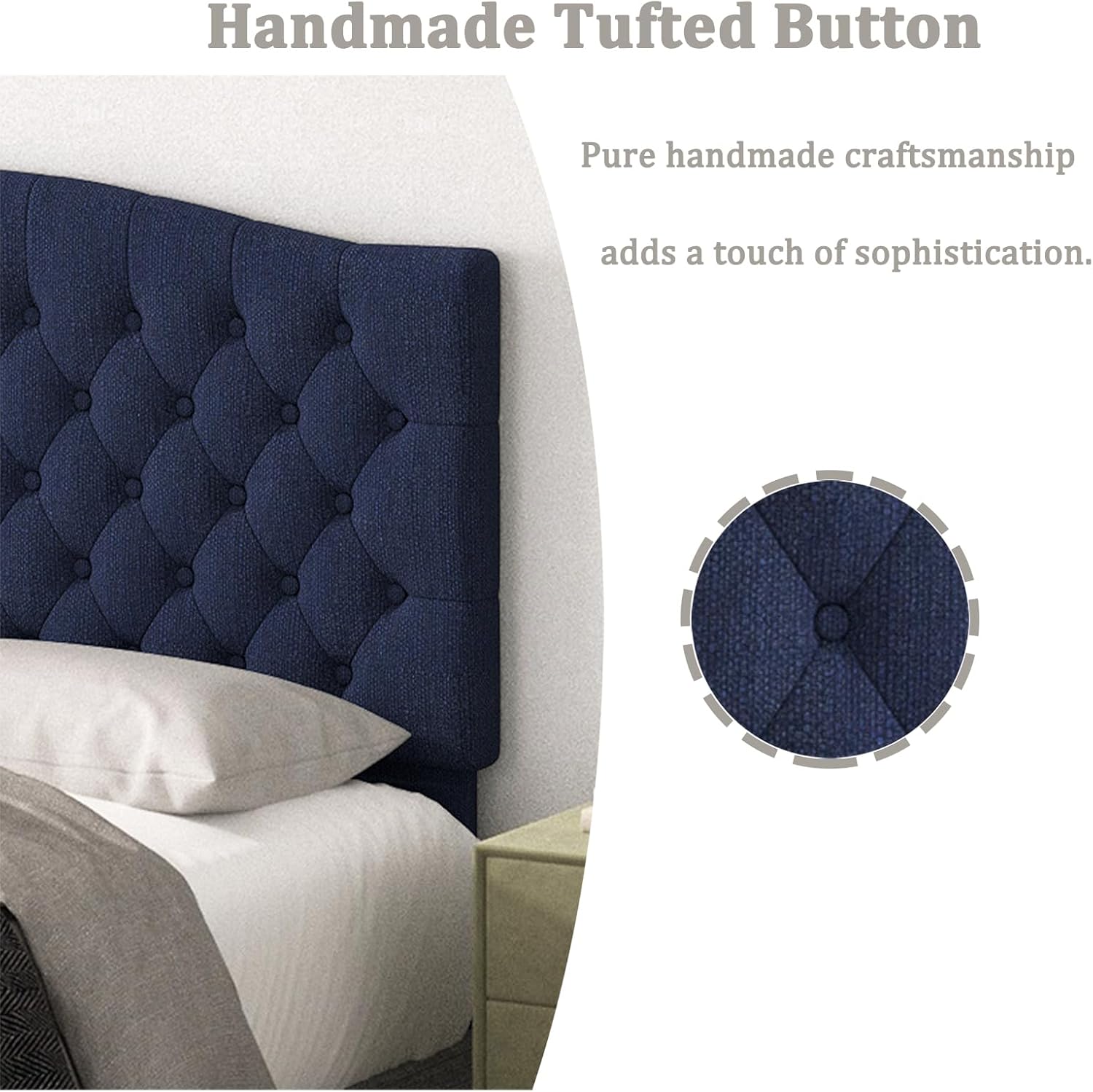 Befurtori Queen Headboard Only, Upholstered Headboard for Adjustable Bed Linen Tufted Queen/Full Size Wall Mounted Head Board with Solid Wood Legs Head Board, Navy Blue