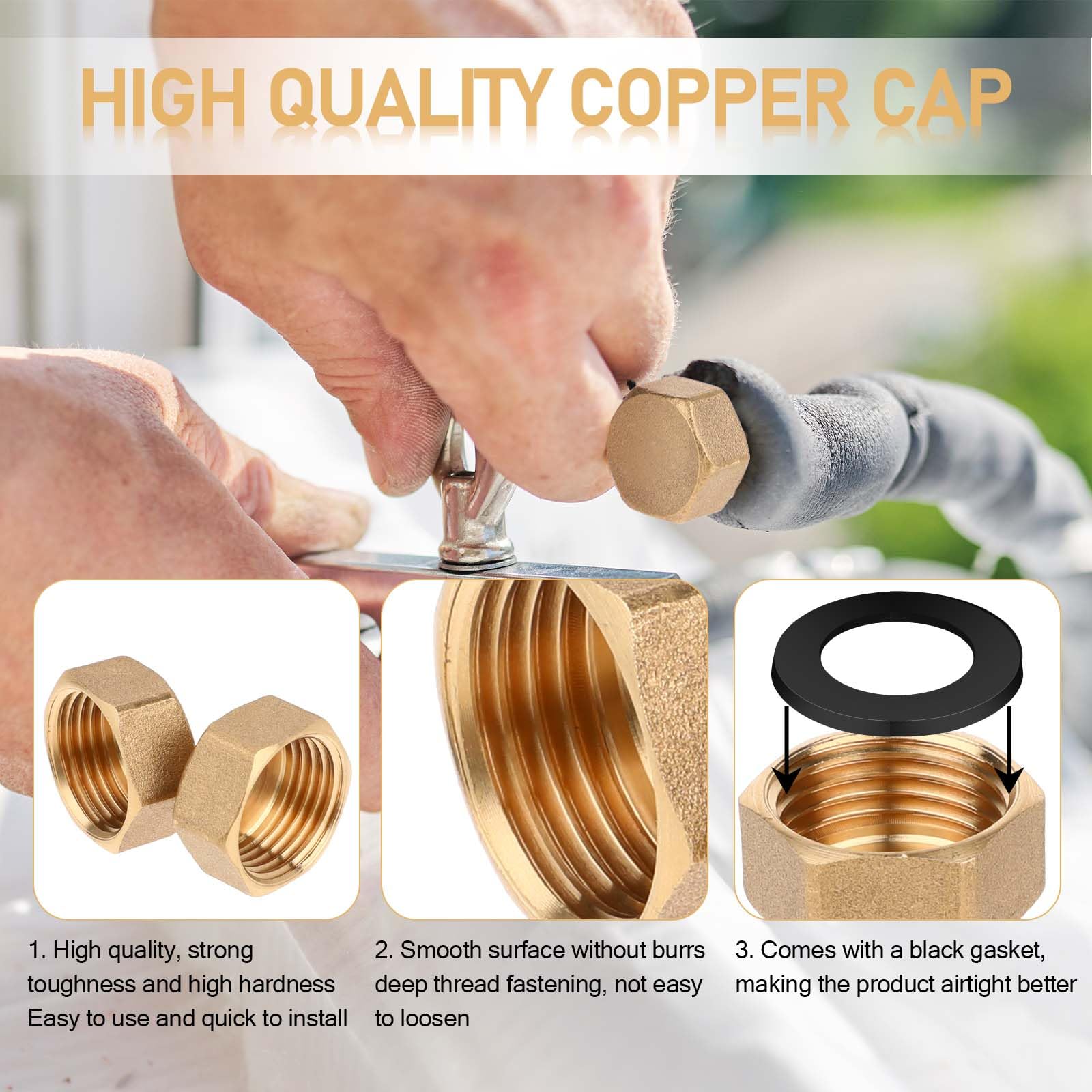 8 Pc Brass Water Pipe Blanking Plugs - 1/2 Inch Male & Female