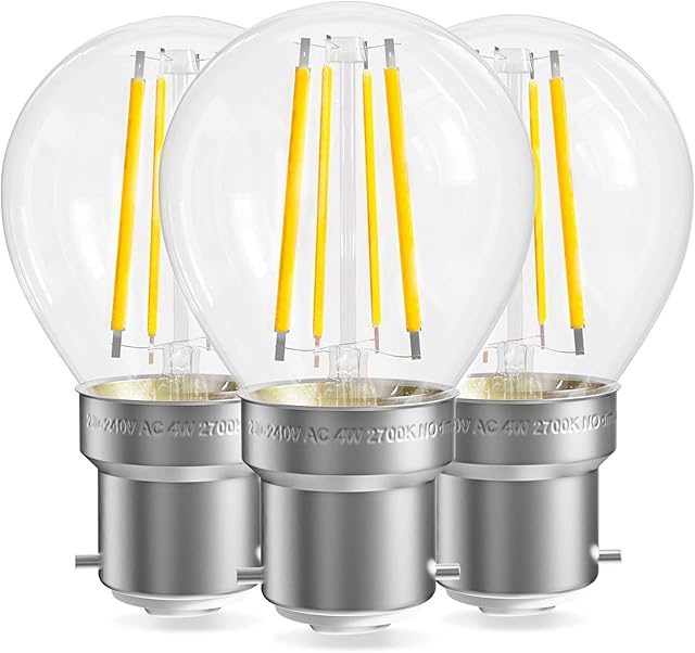 QNINE Warm White Bayonet Light Bulb, 4W (40W Equivalent), 400lm, LED Filament Bulb, 2700K, Non-Dimmable, 3-Pack