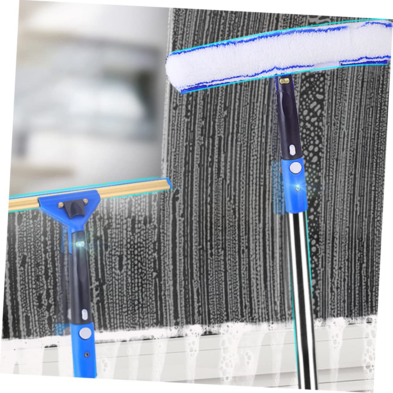 minkissy Limpiador Ventanas Microfibra Herramienta De Limpieza Mango Cómodo Rotatorio Baño Coche