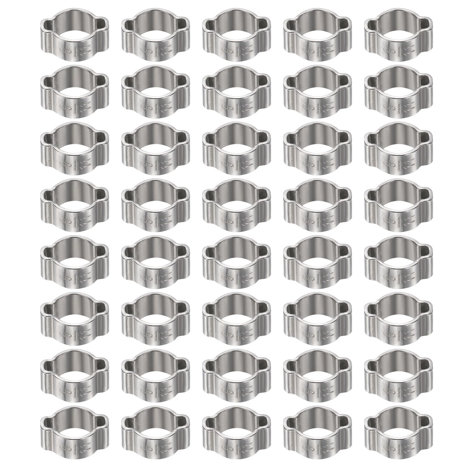 sourcing map 40pcs Double Ear Hose Clamp 9-11 mm 304 Stainless Steel Hose Clamp Double Ear O Clips Crimp Rings for Fuel Line Pipe Tube Fitting Connections, Silver