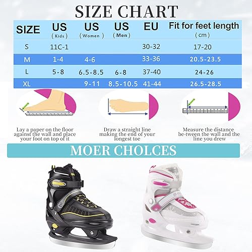 Miniatura 6 de Patines de hockey con 4 tamaños ajustables, acolchado suave y soporte de tobillo reforzado para niños, niñas, jóvenes, hombres, mujeres y Negro