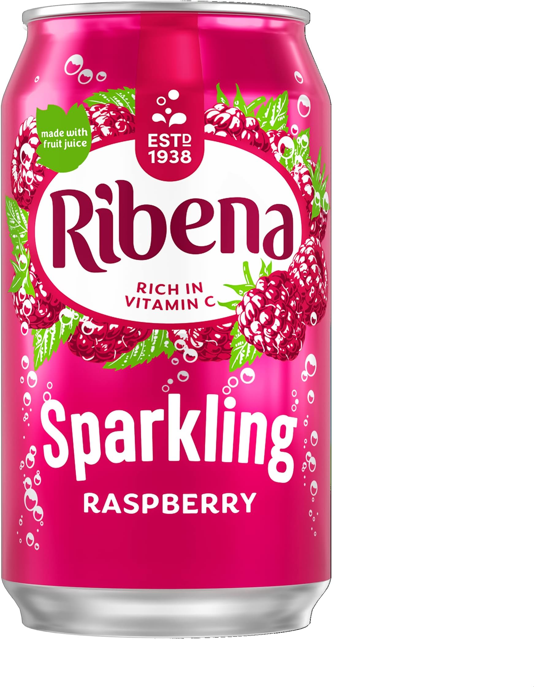 Ribena Sparkling Raspberry Multipack - 24x330ml cans | Real Fruit | Rich in Vitamin C | No Artificial Colours or Flavours | Carbonated | Bursting with Flavour