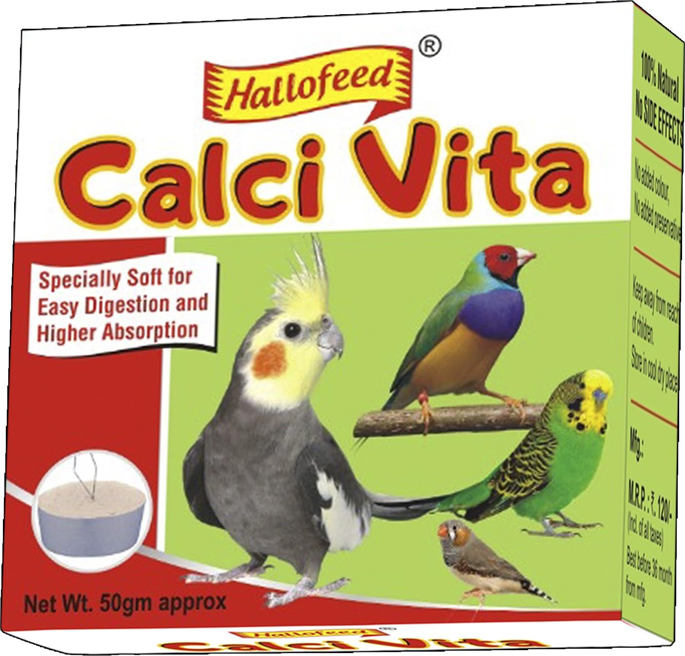 Hallofeed Aquatic Dried Calci Vita: Enriched with Calcium, Vitamins & Minerals for All Stages of All Bird Species | Promotes Growth and Development | 50 G | Pack of 2,All Life Stages
