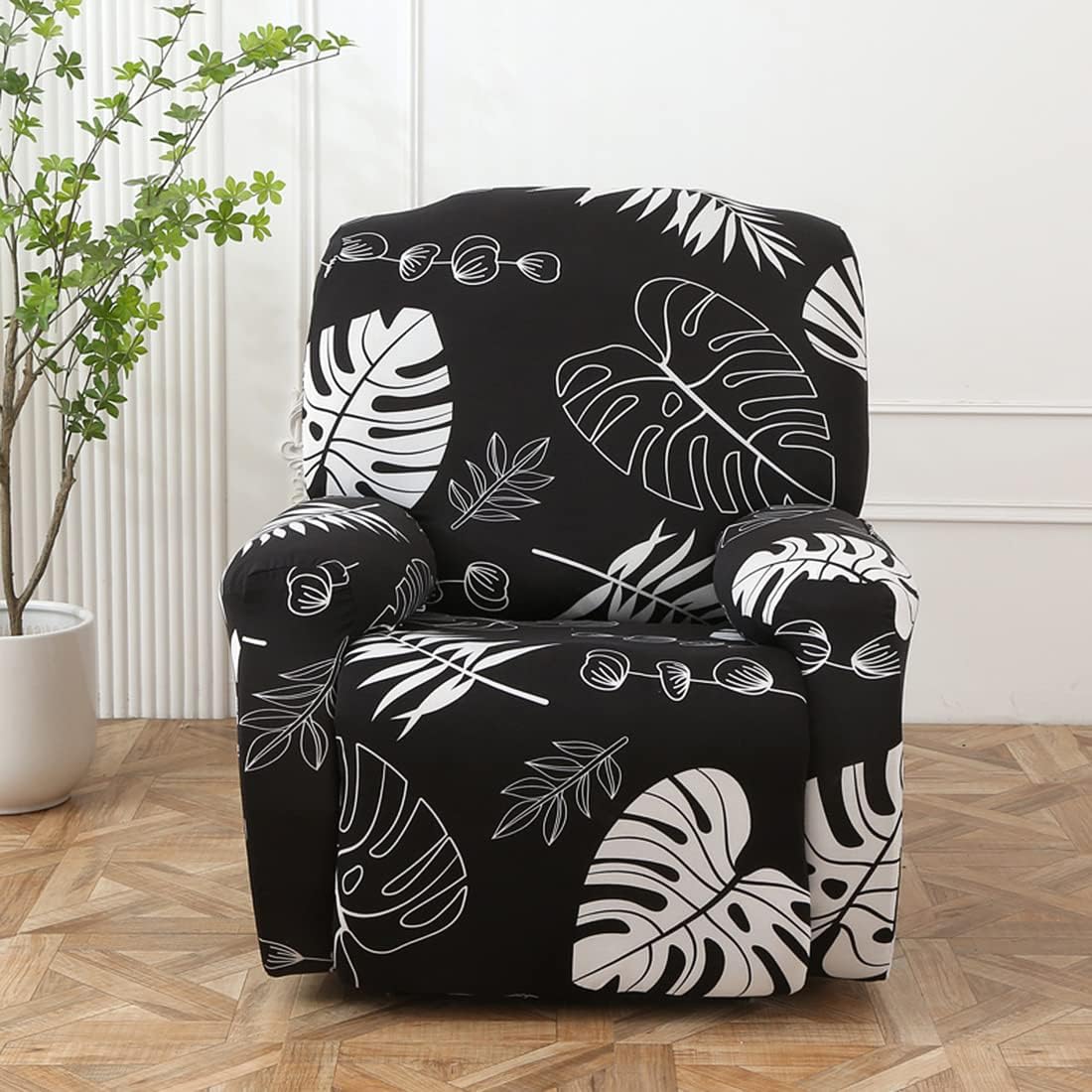 Stretch Recliner Chair Covers, 4-Piece Recliner Slipcovers Print Lazyboy Recliner Cover Soft Spandex Furniture Protector with Pocket (Monstera, Recliner Chair)