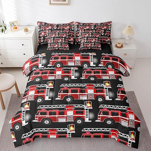 Erosebridal Fire Truck Queen Size Comforter Set - Bedding Set Queen 7 Pieces,Red
