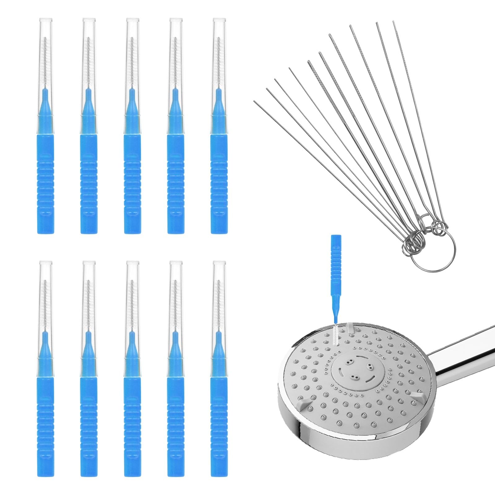10pcs Shower Head Cleaning Tool, Shower Head Cleaner Picks with 10 Shower Head Cleaner Brush Gap Hole Anti-Clogging Cleaning Brush for Shower Head Nozzle (Blue)