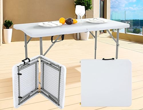 Miniatura 1 de Mesa de camping mesas plegables portátiles de 4 pies con asa y patas de acero mesa plegable de altura ajustable para camping comedor fiesta picnic