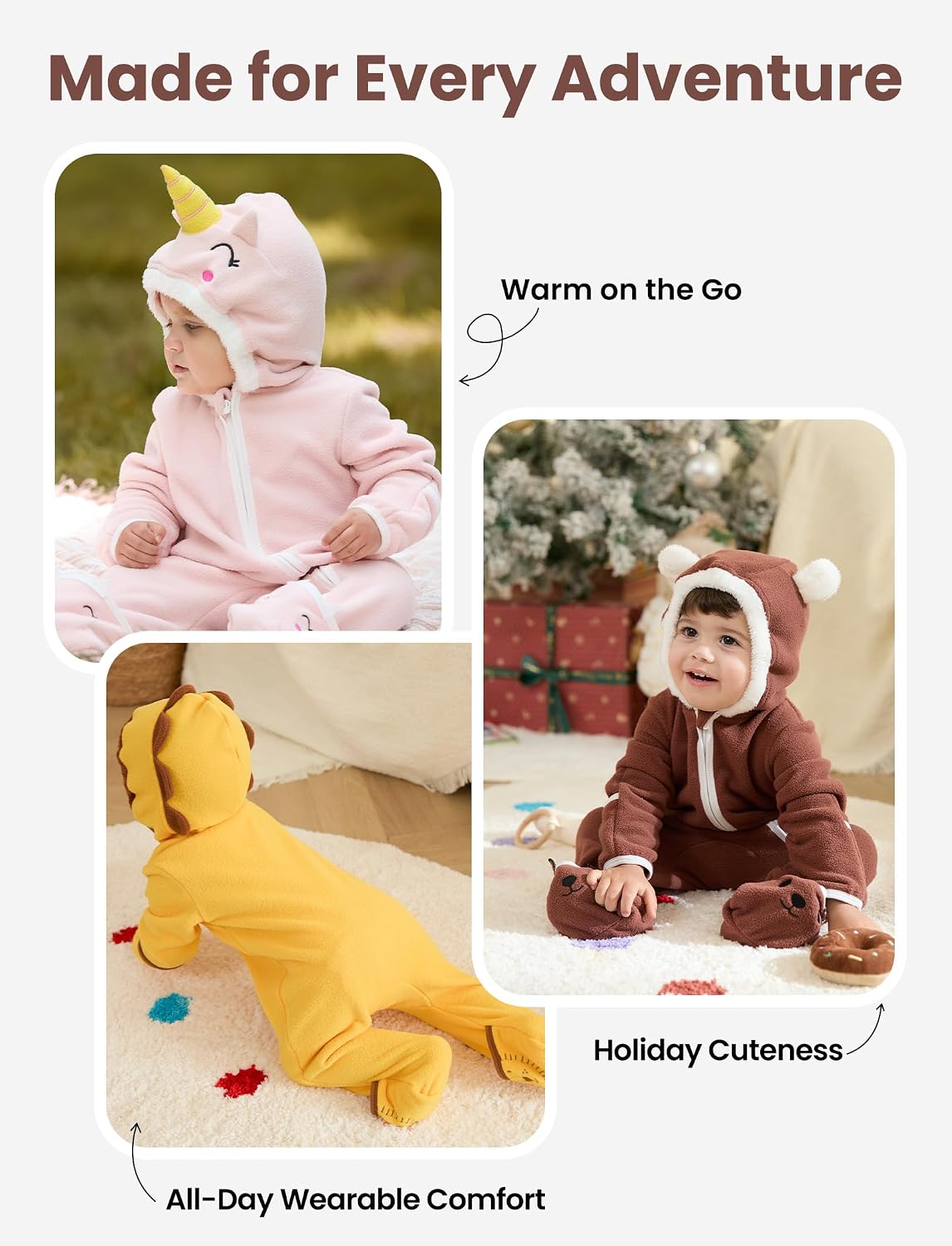 PATPAT Fleece Hooded Footed Clothes, Soft Warm Footie Covers, Car Seat Friendly, Easy Zip,Cute Romper Newborn Infant Jumpsuit