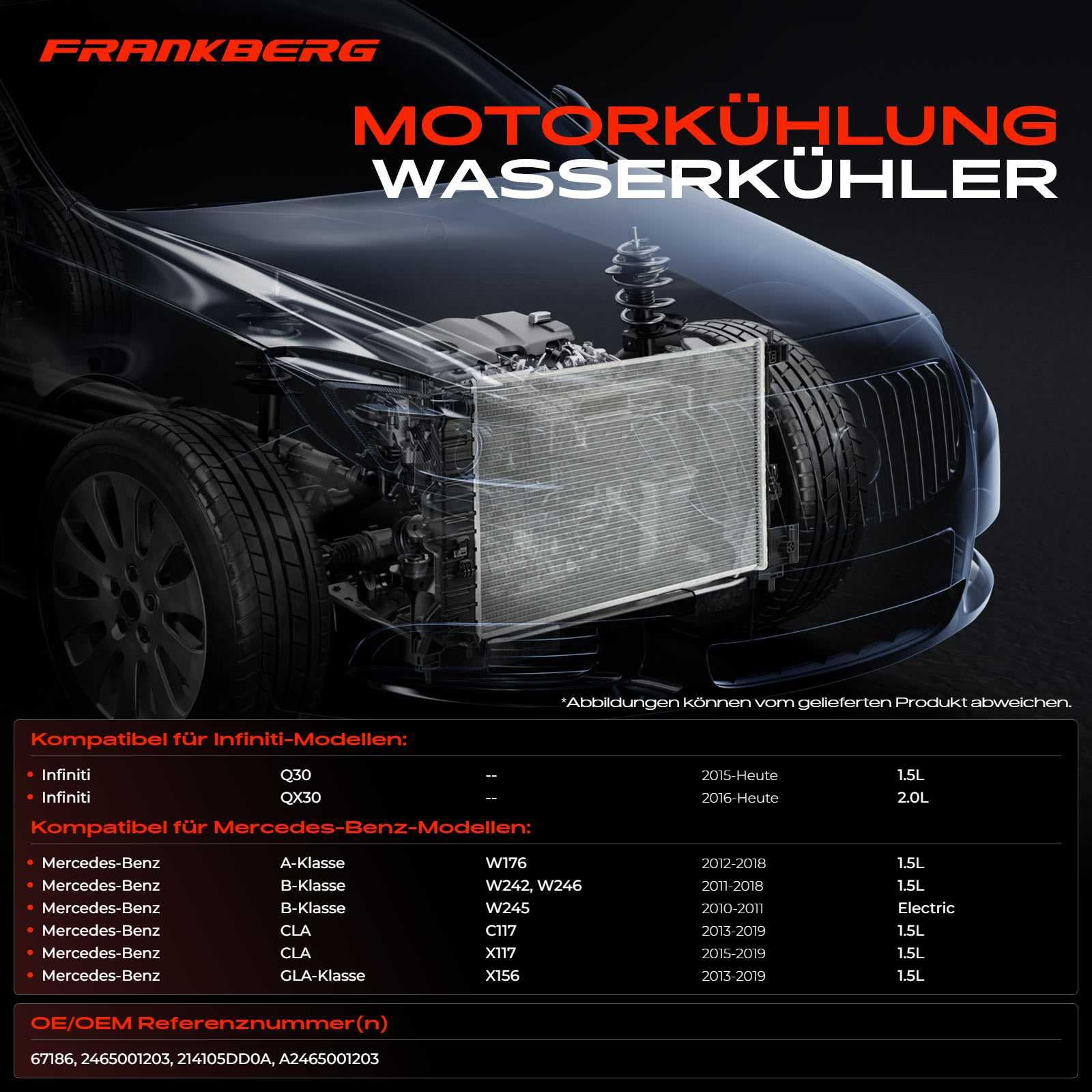 Frankberg Radiatore Motore WasserRadiatore Motore Cambio manuale Compatibile con B-Class W245 B-Class W242 W246 GLClasse A X156 Classe A W176 CLA Coupé C117 QX30 Replace# 67186