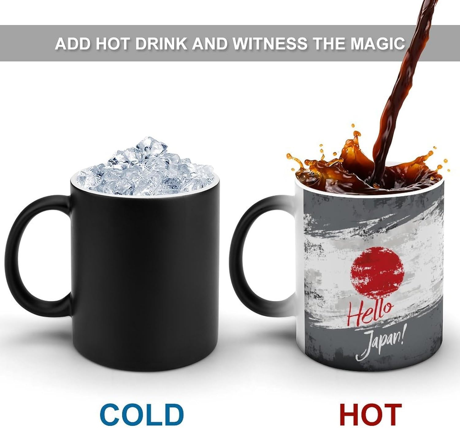 Japanese Flag Hello Japan Color Changing Mug Heated Ceramic Cup Heat Sensitive Coffee Mug Fun Gift