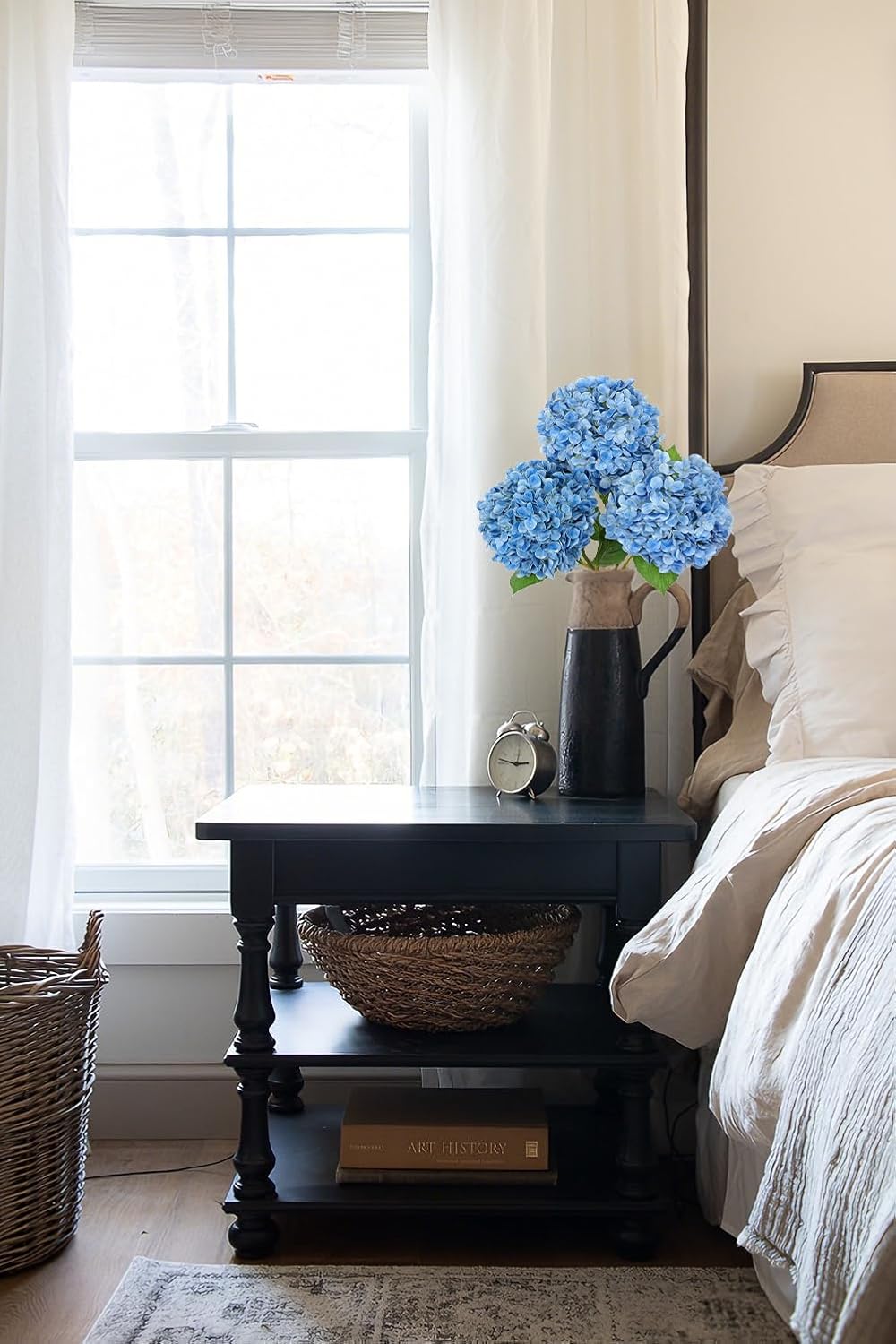 Large Real Touch Hydrangea Artificial Flowers with Stems, 8" Full Bloom Fresh Touch Faux Hydrangea Bouquet for Vase Decor, Wedding Centerpieces, Home Table Arrangement 25.5” Tall Blue Hydrangeas