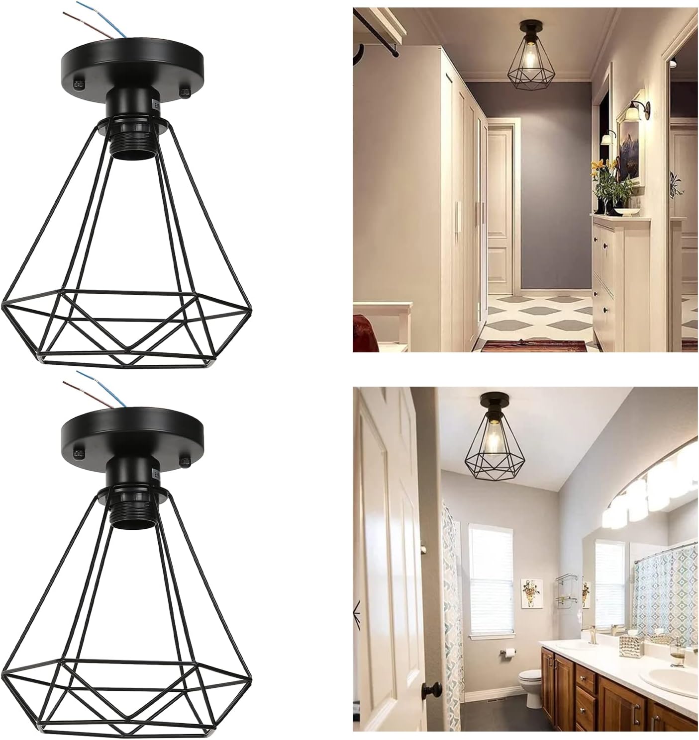 Pilipane Lamp Guard Ceiling Light, Ceiling Light Cage Guard Cover with Lamp Holder Base Vintage Industrial sty1e for E27 Bulbs