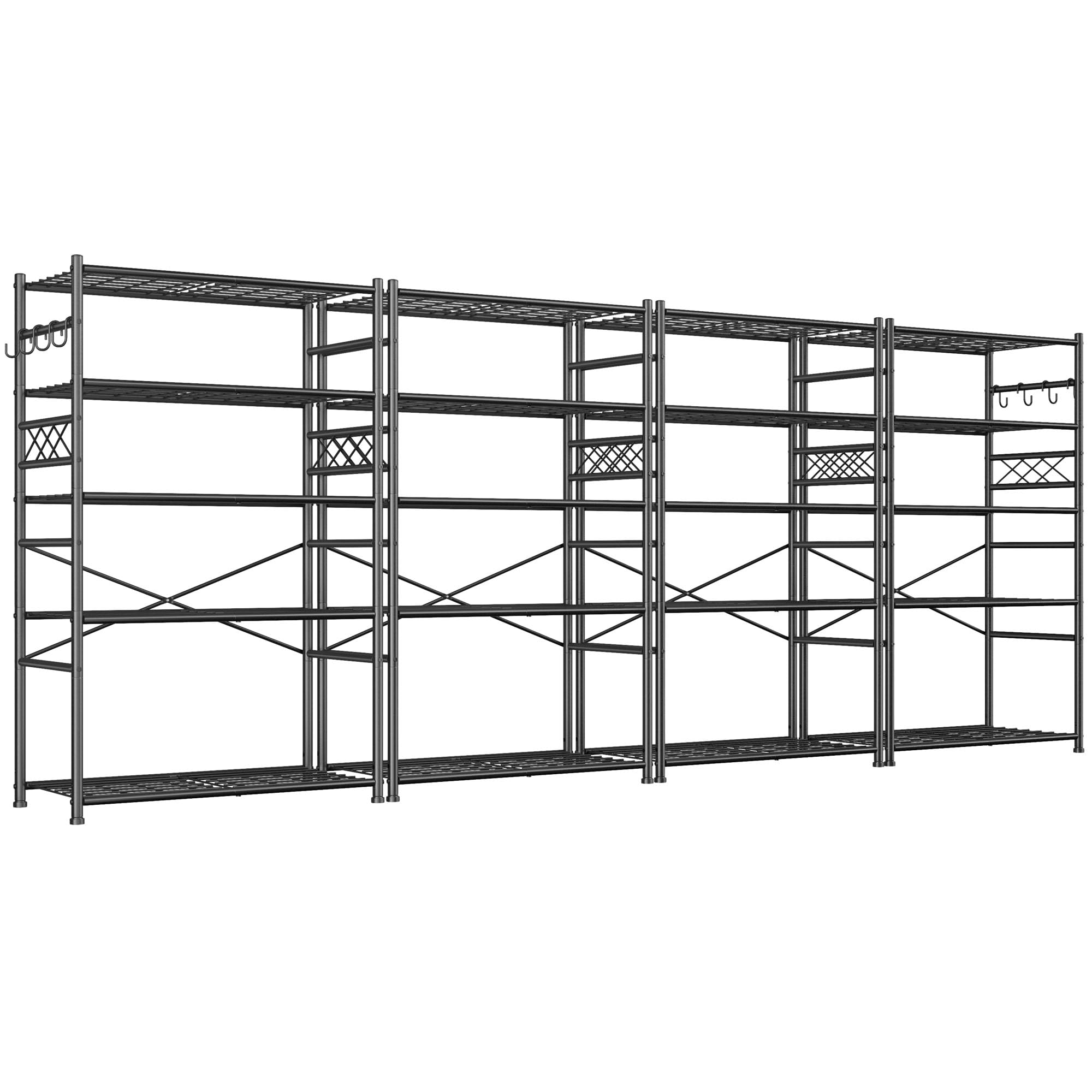 Storage Shelves 5-Tier Large Capacity Wire Shelving with Hooks, Heavy Duty Garage Shelving Unit with Leveling Feet, Stable Metal Shelf for Pantry, Kitchen and Closet, 72" H x 36" W x 12" D, Black