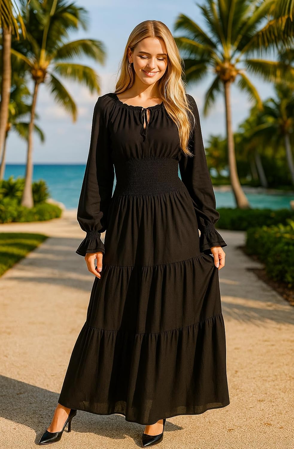 ThePirateDressing Renaissance Costume Women Long Sleeve Medieval Dress Peasant Maxi Dress - Image 2