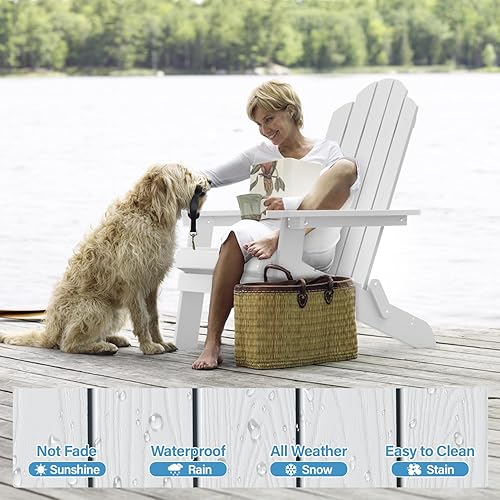 Miniatura 6 de MXIMU Silla Adirondack plegable para exteriores fácil de montar y cómodas sillas Adirondack, juego de 2 sillas de plástico compuesto para todo tipo