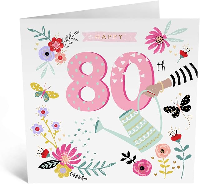Central 23 - Cute 80th Birthday Card for Women - 'Happy 80th Birthday ' - Sweet Birthday Card for Her - Fun Birthday Card for Him - Comes with Cute Stickers