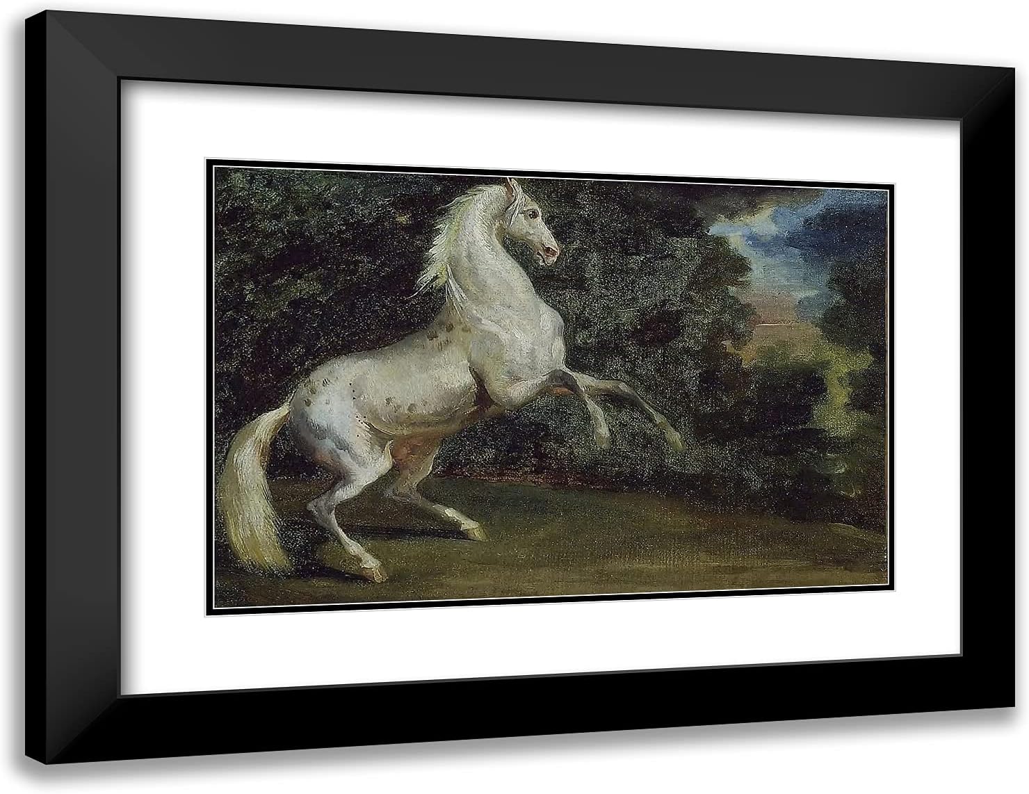 ArtDirect Theodore Gericault 24x18 Black Modern Framed and Double Matted Art Print Titled Prancing Horse