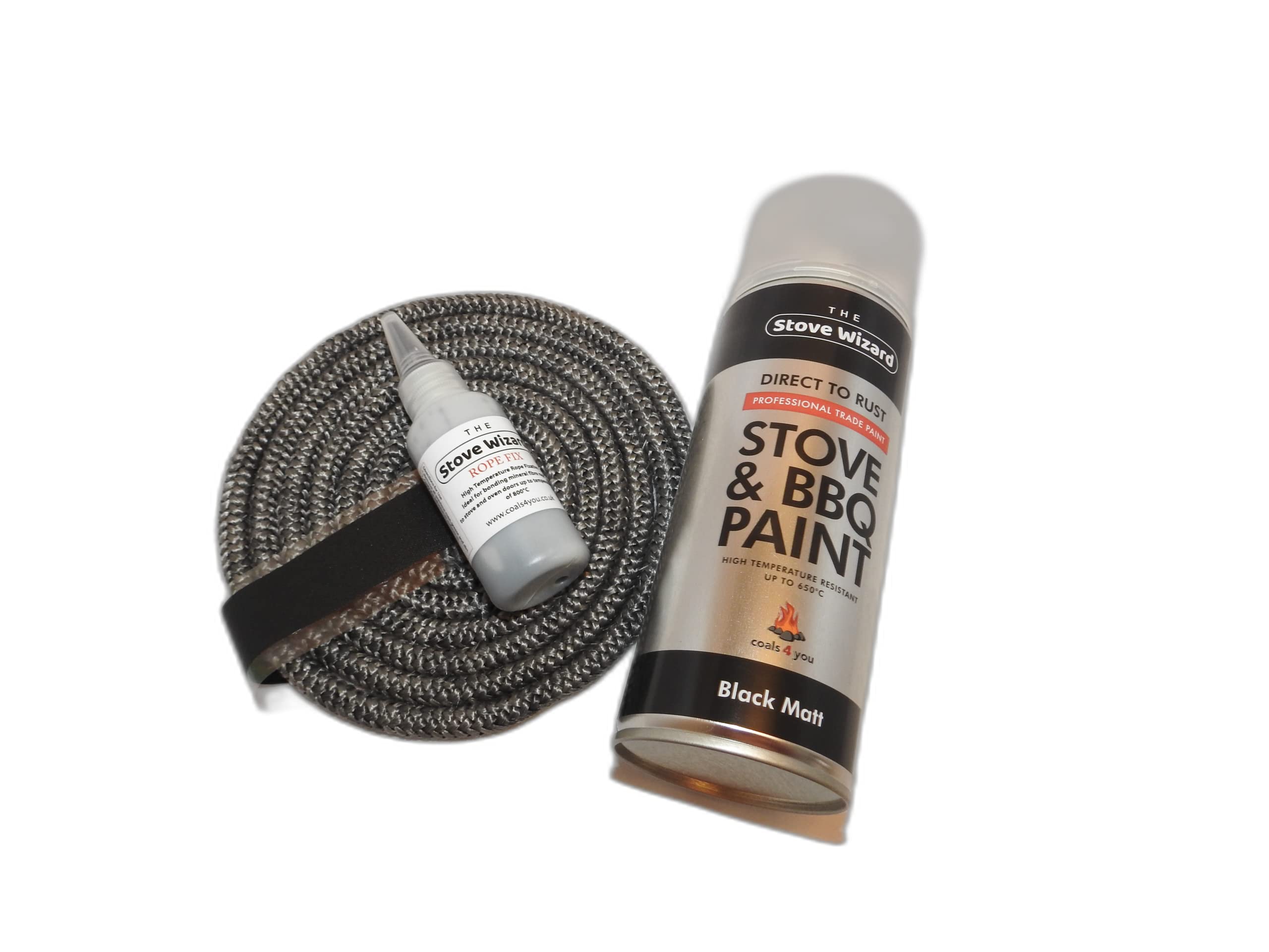 The Stove Wizard Black Stove Rope Kit 6Mm X 2.5M With 400Ml Stove Paint And 50Ml Super Seal Adhesive – Heat Resistant Gasket Seal For Flues Glass Doors Wood Burning Stoves Bbq Ovens Made In Uk