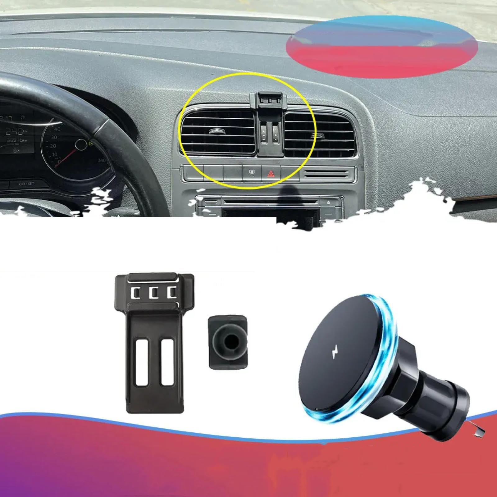 Soporte Móvil Coche para VW Polo MK5 Vento Ameo 2010-2020, Soporte para teléfono móvil de Coche con Clip para Rejilla de ventilación del Aire Acondicionado LHD