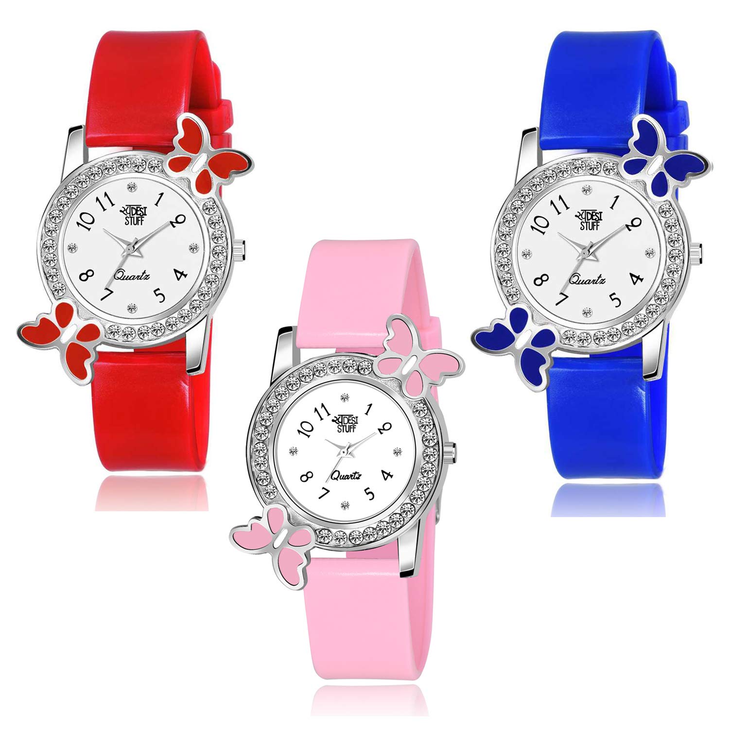 SWADESI STUFF White Color Dial Diamond Studded Analog Watch For Girls And Women - Combo Of 3 - Plastic (B08541QL7C) Amazon Price History, Amazon Price Tracker
