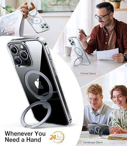 Miniatura 3 de TORRAS Funda magnética Ostand para iPhone 15 Pro Max, prueba de caídas de grado militar compatible con MagSafe Soporte integrado transparente
