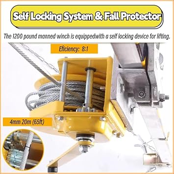Confined Space Rescue Tripod Adjustable Confined Space Rescue Kit 1200/1800/2600 LBS Winch, Heavy Duty Tripod Rescue System for High Places Cliffs Confined Spaces(1200LBS Winch+Safe Belt)