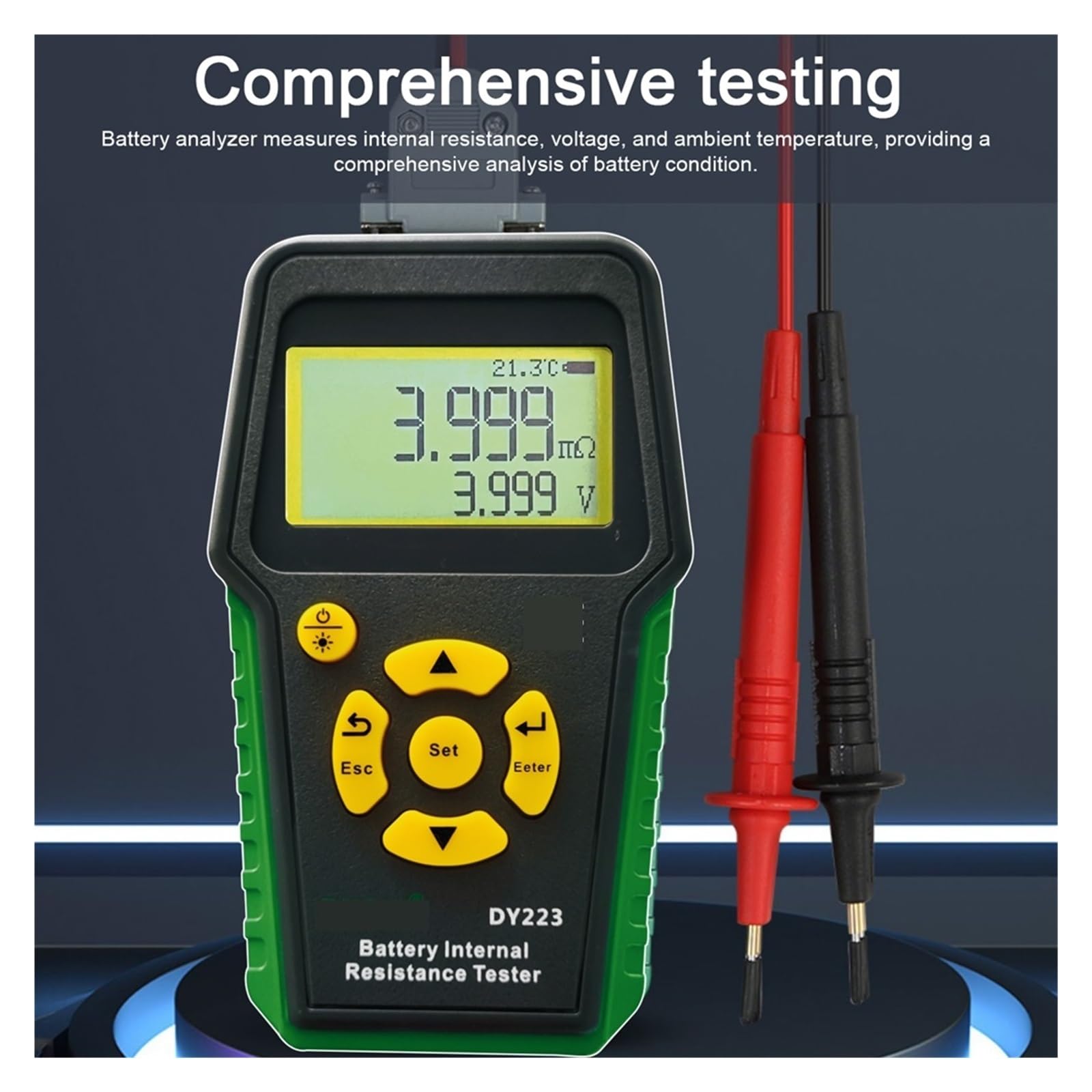 Tester per batterie, DY223 Tester professionale per batterie auto | Offre test di tensione, resistenza interna, display digitale chiaro; ideale per batterie di auto, camion e moto.