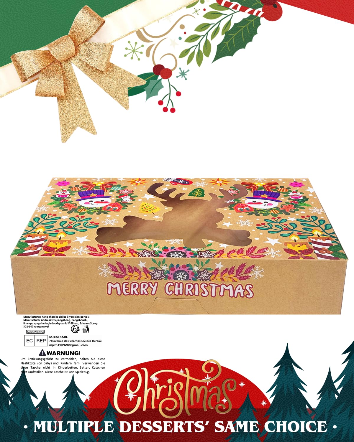 Scatola Per Biscotti Con Finestra | 12 Pezzi 30,5x20,3x6,4 Cm | Confezione Regalo Natale | Carta Kraft Ecologica