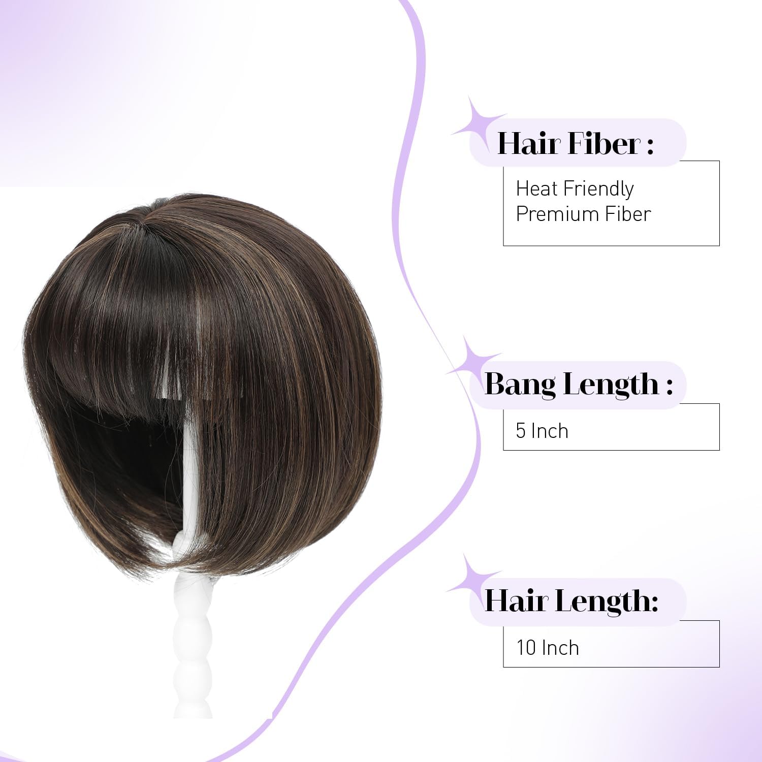 Flyroseing Short Bob Hair Topper with Bangs Side Part - Image 3