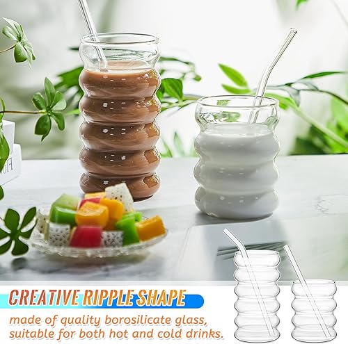 Miniatura 4 de Tessco for you 4 vasos creativos de vidrio vintage, vasos acanalados de vidrio estético, vajilla de entretenimiento con pajitas, juego de vasos para