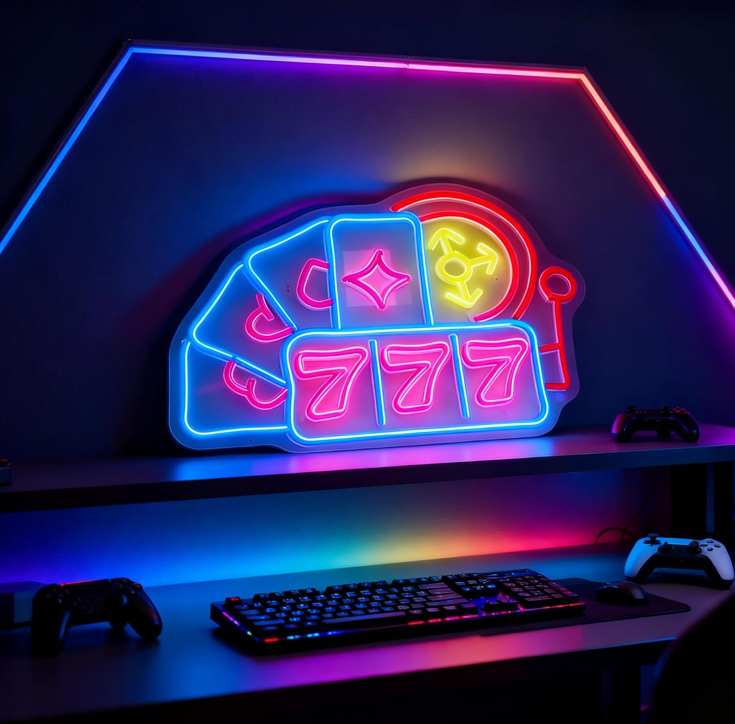 777 Casino Neon Sign, Lucky Angel Number Slot Machine Led Light, USB Powered Dimmable Decorative Neon Light for Home Game Room Man Cave Bar Poker Club Casino Theme Party Decor 16.5 x 12.2 In - Image 7
