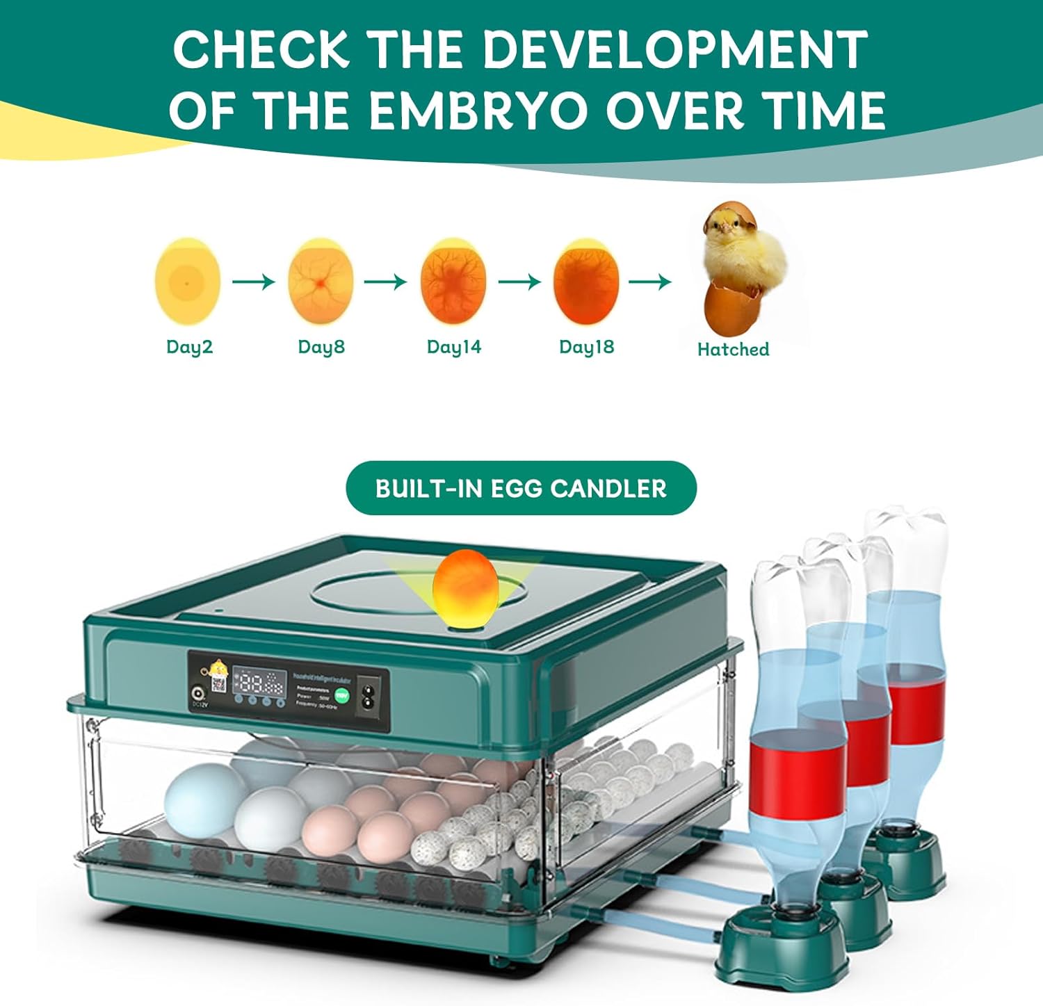 Automatic Egg Incubator 12-38 Eggs Automatic Poultry Intelligent Incubator for Hatching Eggs,with Automatic Turner, Egg Candler&Temperature Control,for Hatching Chicken Quail Bird Duck Eggs(12 EGGS)