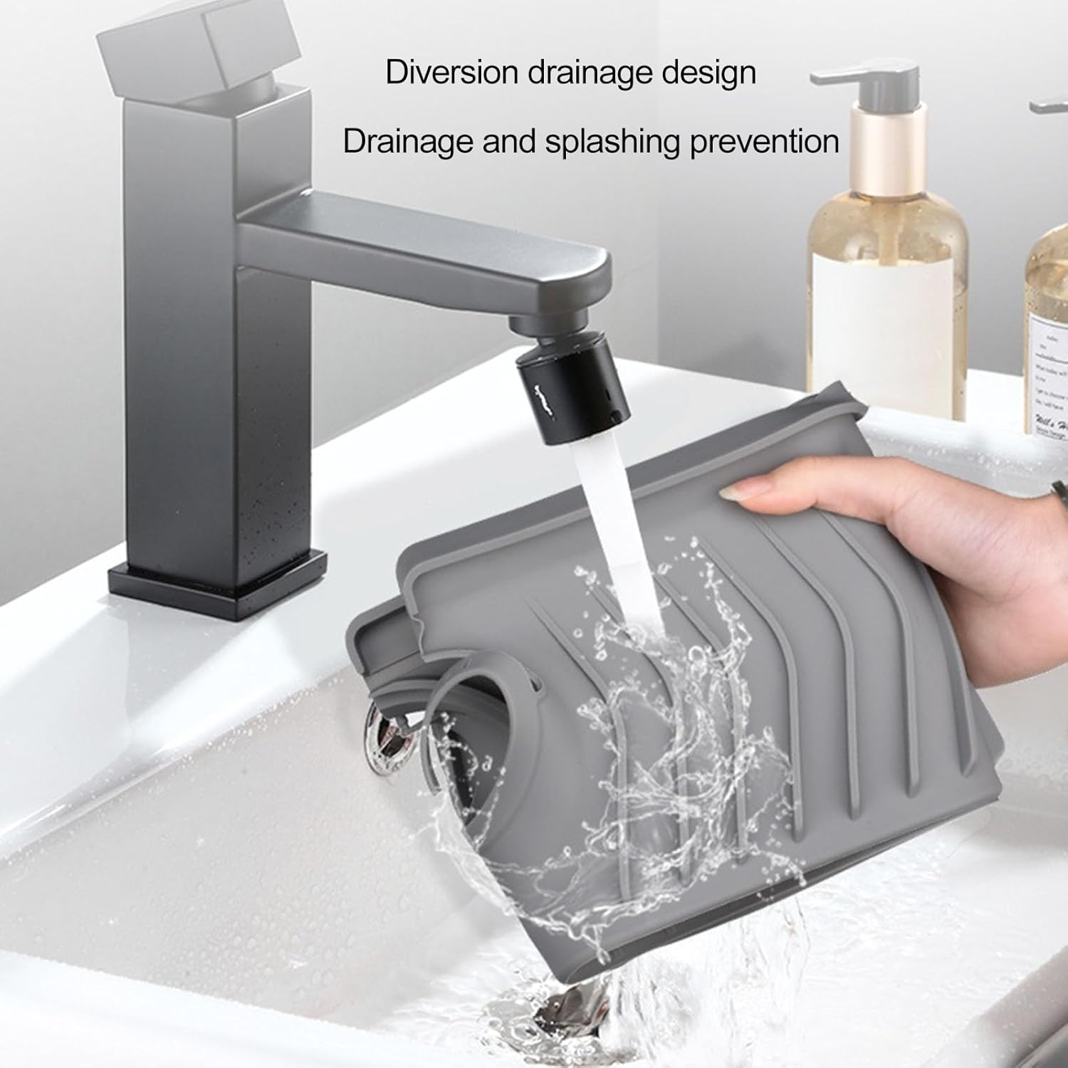 Silicone Faucet Splash Guard, Faucet Water Catcher Mat, Kitchen Faucet Splash Mat, Sink Drain Pad Behind Faucet, Keep Drying Kitchen Accessories Grey