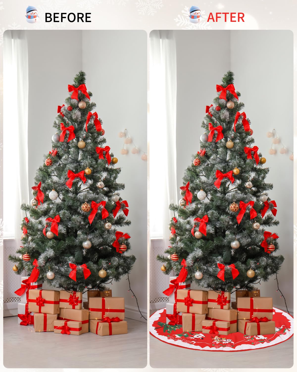 Bixury Jupe de Sapin de Noël Rouge 90cm Rond Couvre Pied Arbre Décoration