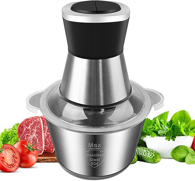TENSWALLXCJC Mini Chopper Electric Food Processor: Kitchen Mixer Processor Stainless Steel Bowl Meat Mincerwith 2l Capacity 2 Speeds 4 Bi-Level Blades 350w Blender, for Meat Onion Vegetable Nut (J-06)