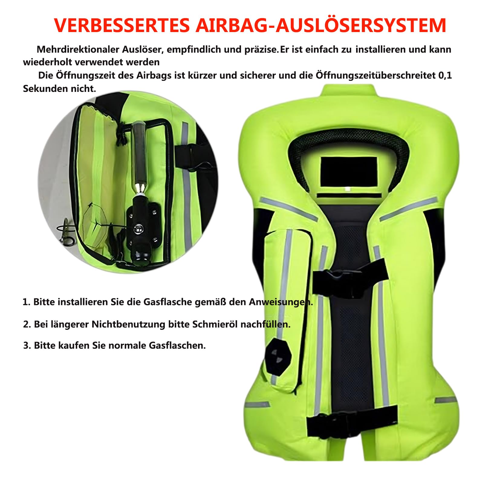 Motorrad Airbag Weste für Erwachsene, Professionelle verstellbare Motocross Schutz Reflektierende Jacke Reitsport Motorrad Reitausrüstung
