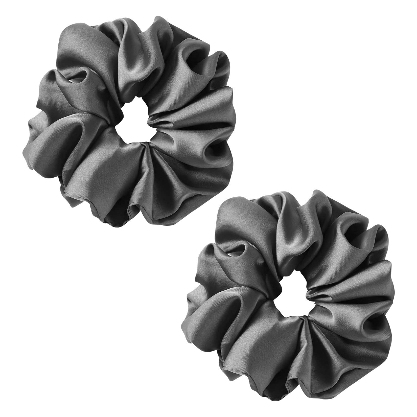 ACiyD Haargummis aus Satin, einfarbig, Stoffzubehör, großer Haarring, Haarschmuck, 2 Stück für Damen, alle Haartypen, Pferdeschwänze, Dutts, Zöpfe (Dunkelgrau, Einheitsgröße)