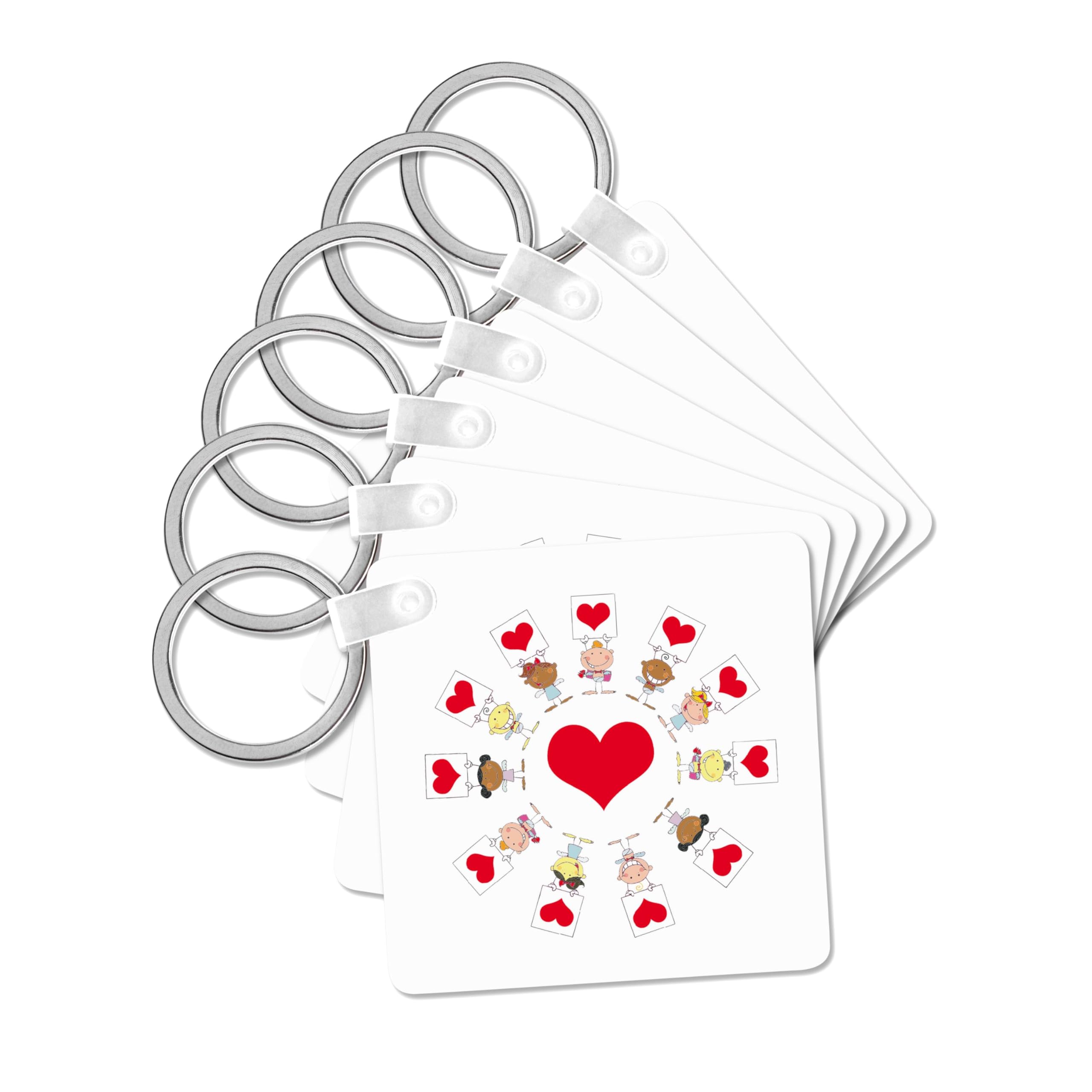 3dRose, Unity And Love Cartoon Kids, set of 6 Key Chains